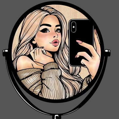 realistic girl taking mirror selfie beautiful