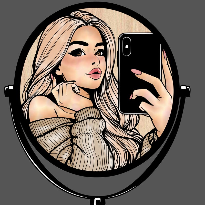 realistic girl taking mirror selfie beautiful