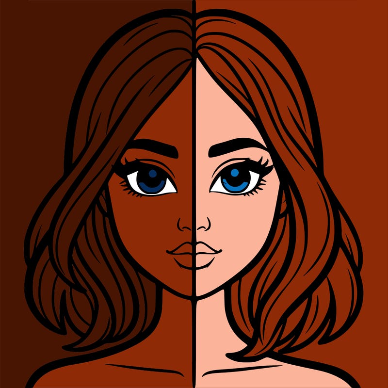 a woman divided in half