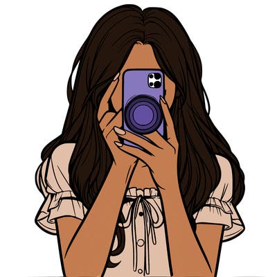 a realistic girl holding her phone taking pictures