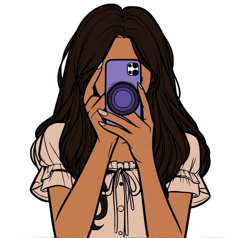 a realistic girl holding her phone taking pictures