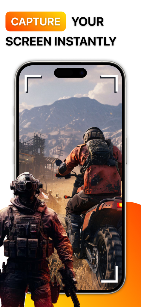 Screen Recorder - Record Video - Application mobile Vyoova enregistrant un gameplay d'action intense sur l'écran d'un iPhone