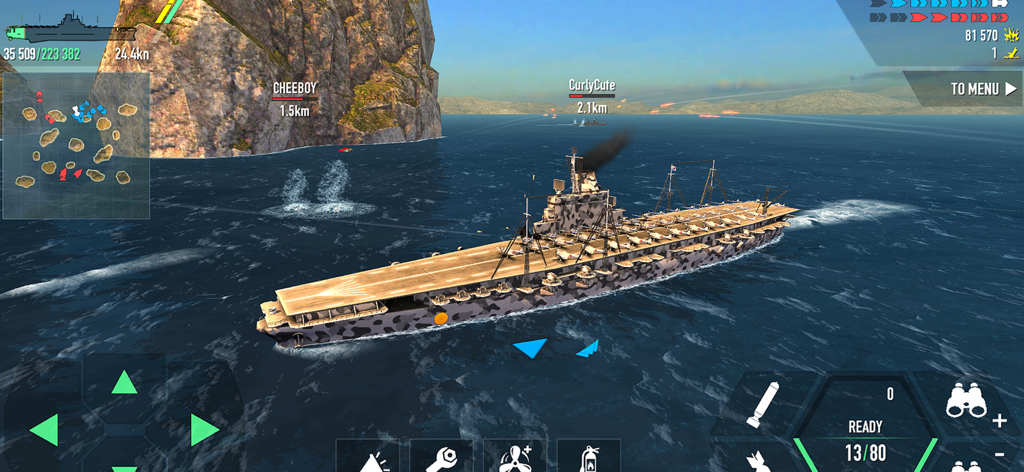 Battle of Warships: Naval Wars - Aircraft carrier navigating the sea in Battle of Warships Naval Wars mobile game gameplay screenshot