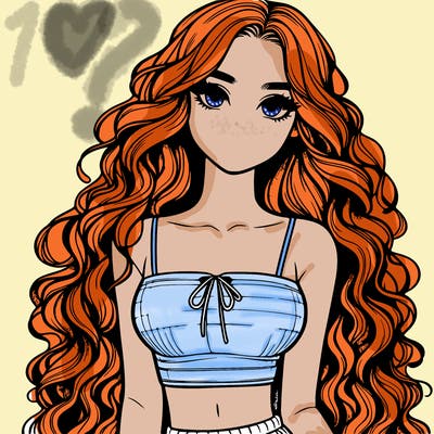 realistic girl with long curly hair and a crop top