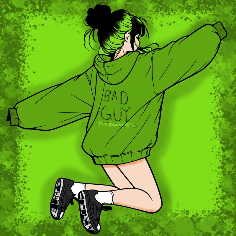 realistic girl jumping with a bun and oversized sweatshirt