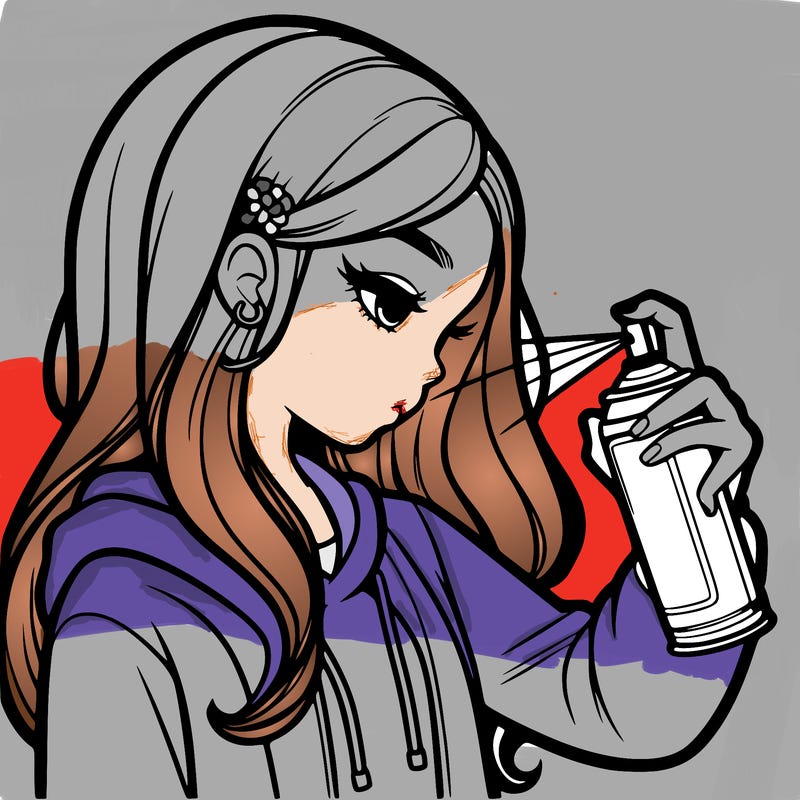 a realistic girl spray painting