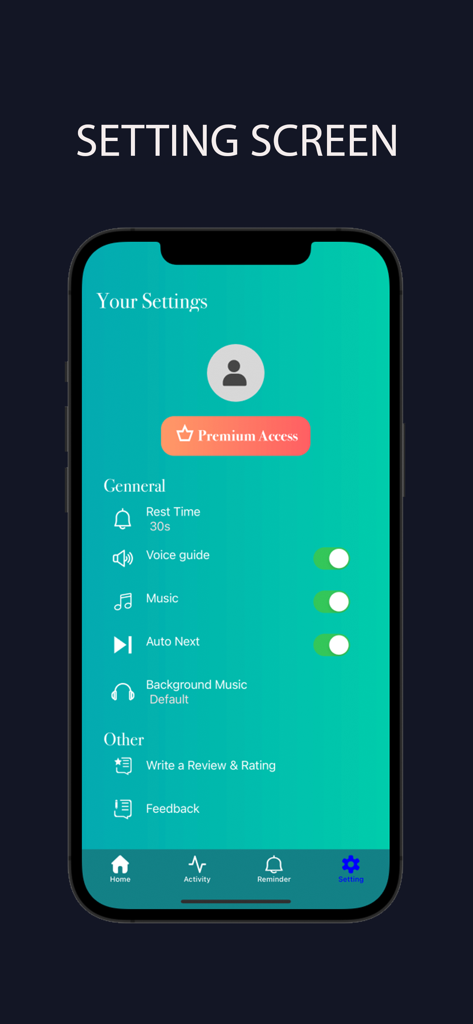 Martial Arts Trainer at home - User settings screen of the Martial Arts Trainer app with audio and workout options