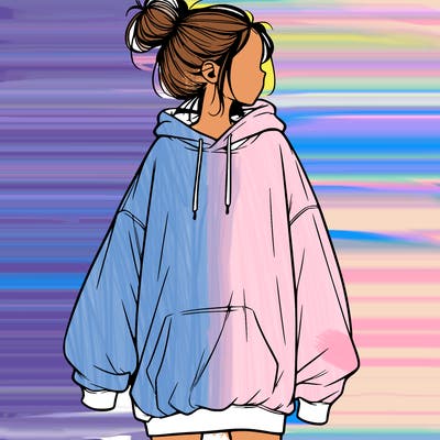 realistic girl with a oversized sweatshirt on and a bun