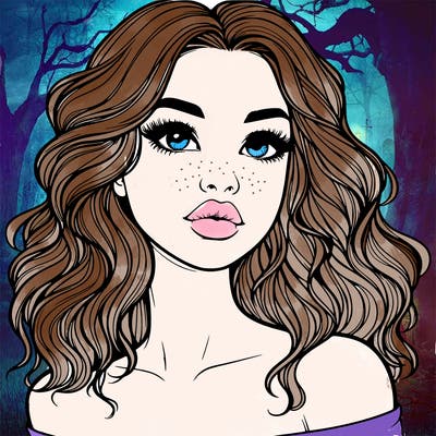 realistic girl with wavy hair and lips