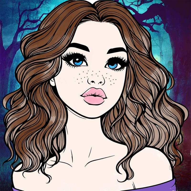 realistic girl with wavy hair and lips
