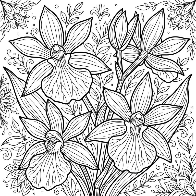 Immerse yourself in the exotic beauty of Zygopetalum Orchids with this stunning coloring page. Featuring highly detailed blooms and lush botanical patterns, it promises a truly captivating and intricate artistic journey.