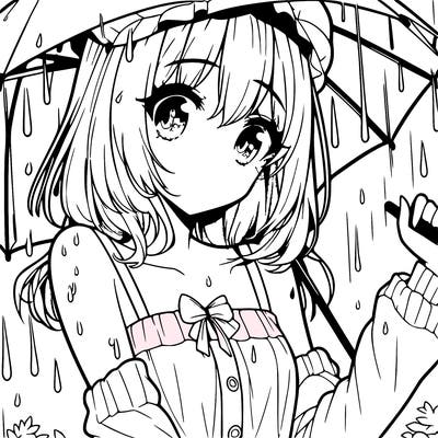 pretty anime girl in the rain