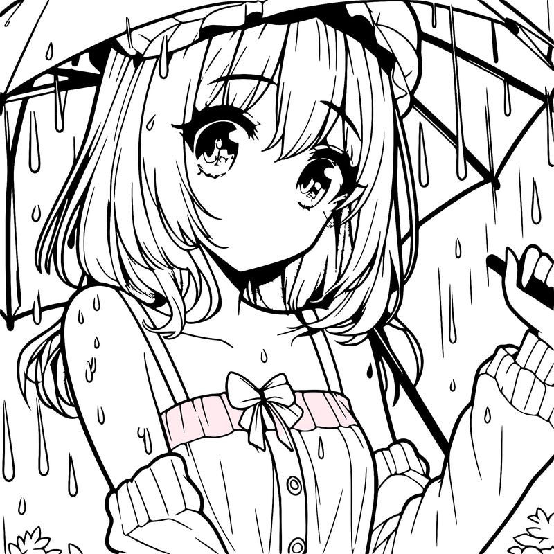 pretty anime girl in the rain