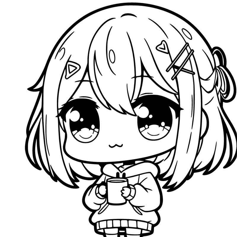 cute anime unique holding a cup of water