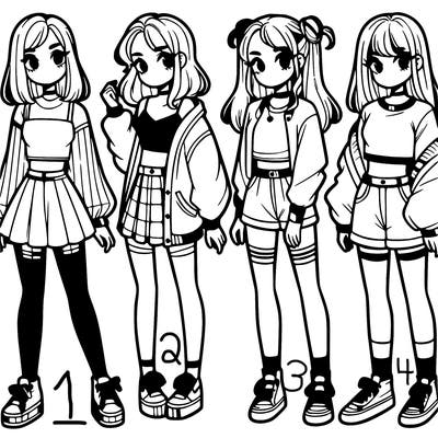 one girl with crop-top shirt and a jacket with a skirt, long socks and another girl with a shirt and pants with a jacket