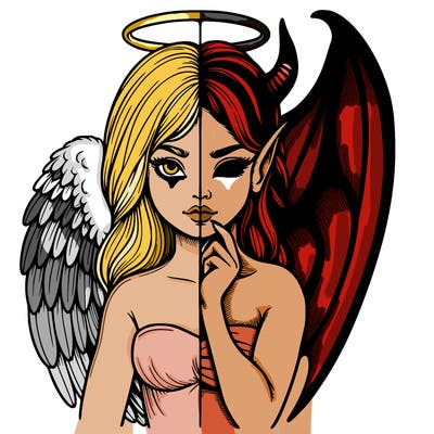 realistic angel half demon