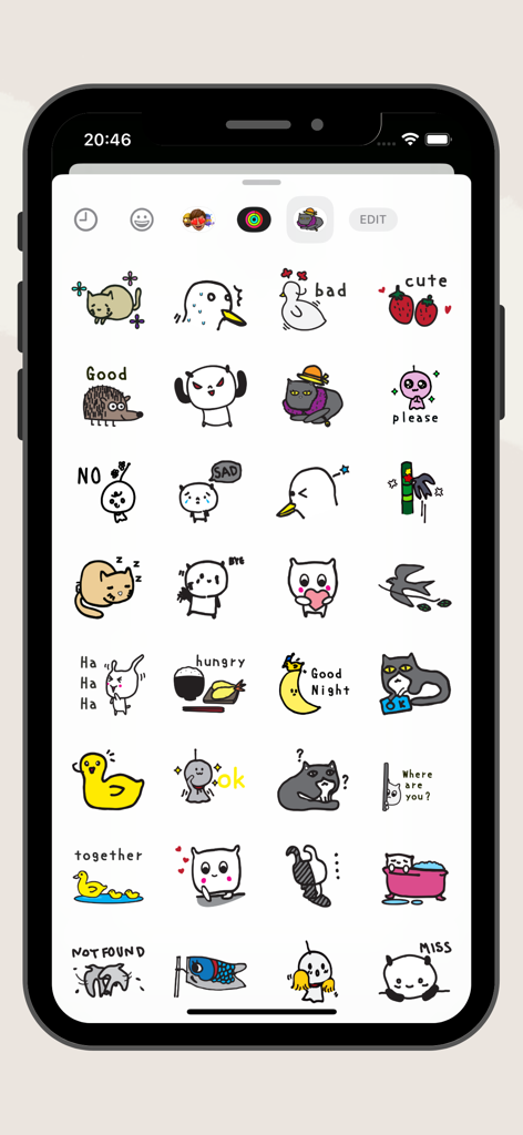 Coleção de adesivos de animais fofos e engraçados desenhados à mão para iMessage do aplicativo Contos de Animais Preguiçosos