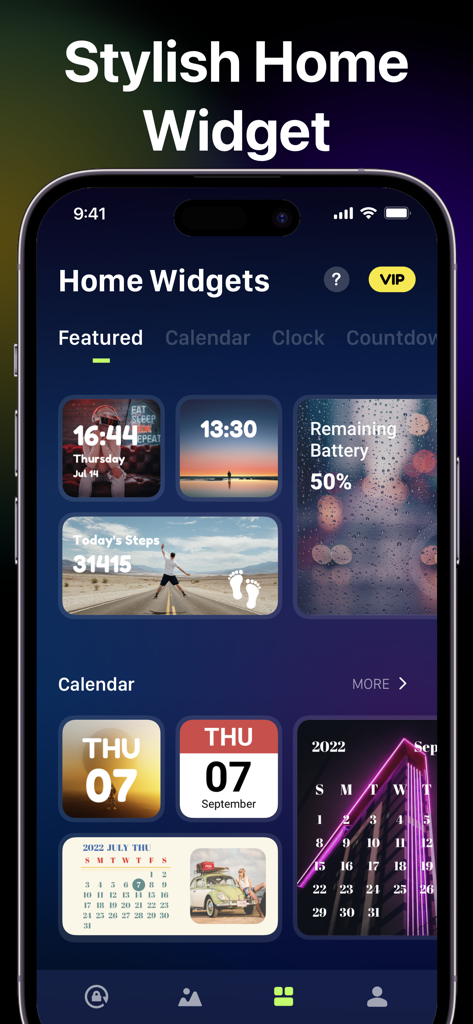 Lock Screen Widgets 16-Widget - An iPhone displaying various stylish home screen widgets for calendar, battery status, and step counting.