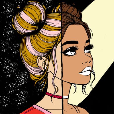 realistic girl with buns on the top of her head