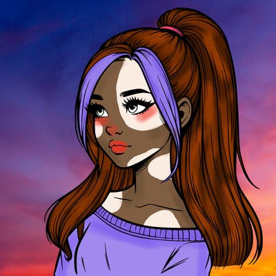 realistic girl with a high ponytail