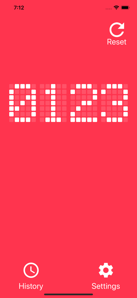 Tally Counter DIGITAL - Interfaz de la aplicación Tally Counter DIGITAL con fondo rojo y números LED de matriz de puntos blancos que muestran cero uno dos tres.