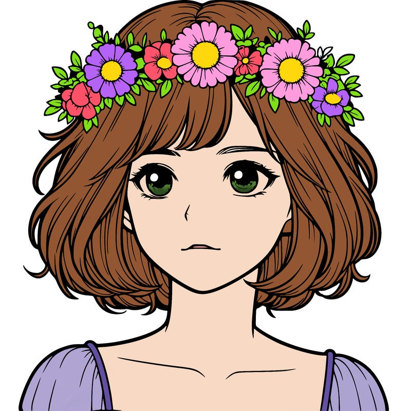 realistic girl with short hair and flower crown