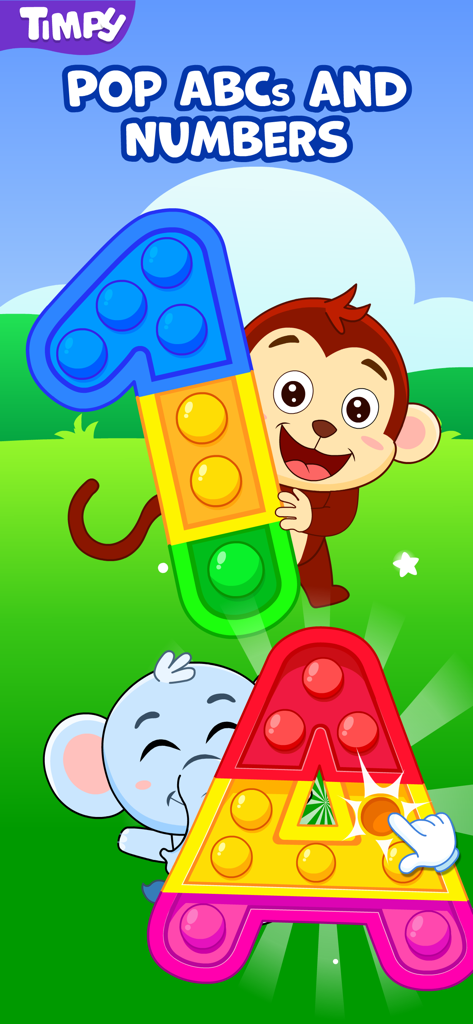 Pop It Games For 2 Year Olds - Niño pequeño jugando con juguetes pop-it con formas de abecedario y números en una aplicación educativa