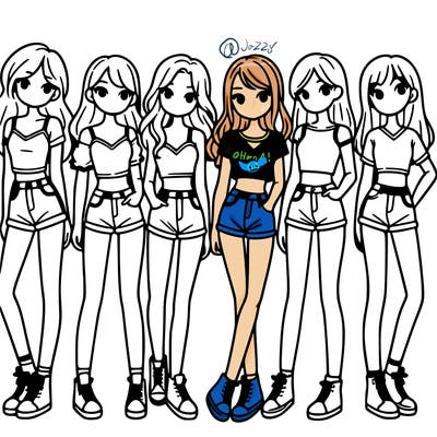 a group of girls wearing crop tops and shorts