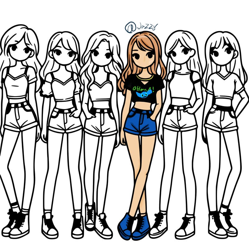 a group of girls wearing crop tops and shorts