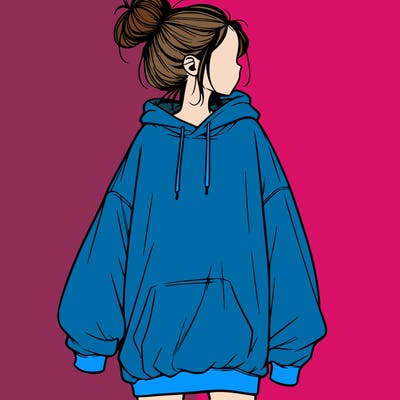 realistic girl with a oversized sweatshirt on and a bun
