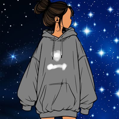 realistic girl with a oversized sweatshirt on and a bun