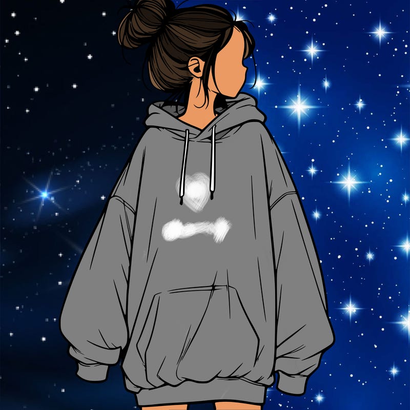 realistic girl with a oversized sweatshirt on and a bun