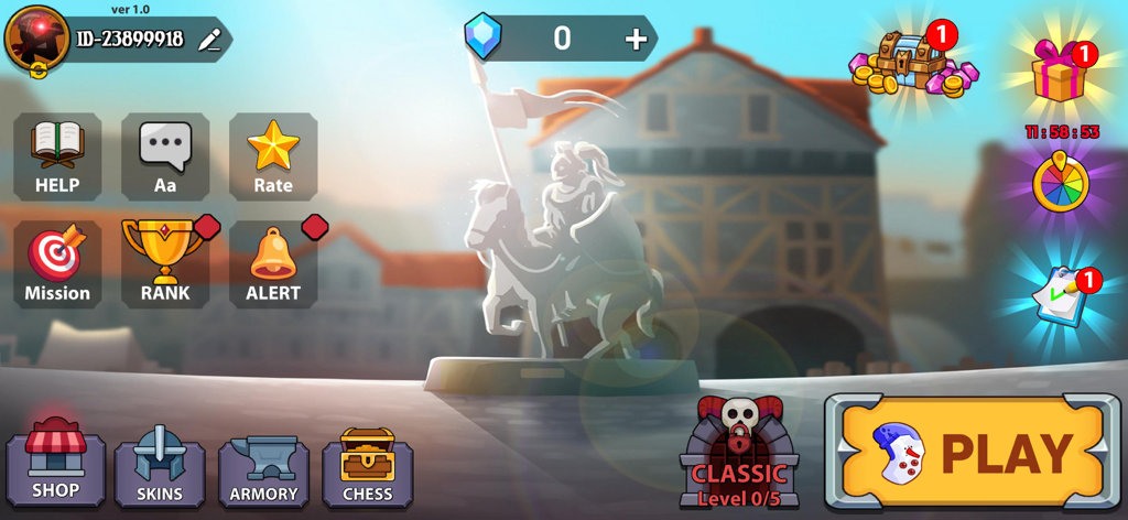 Stick Legions: Giant War - Stick Legions Giant War game main menu interface with medieval background and play button