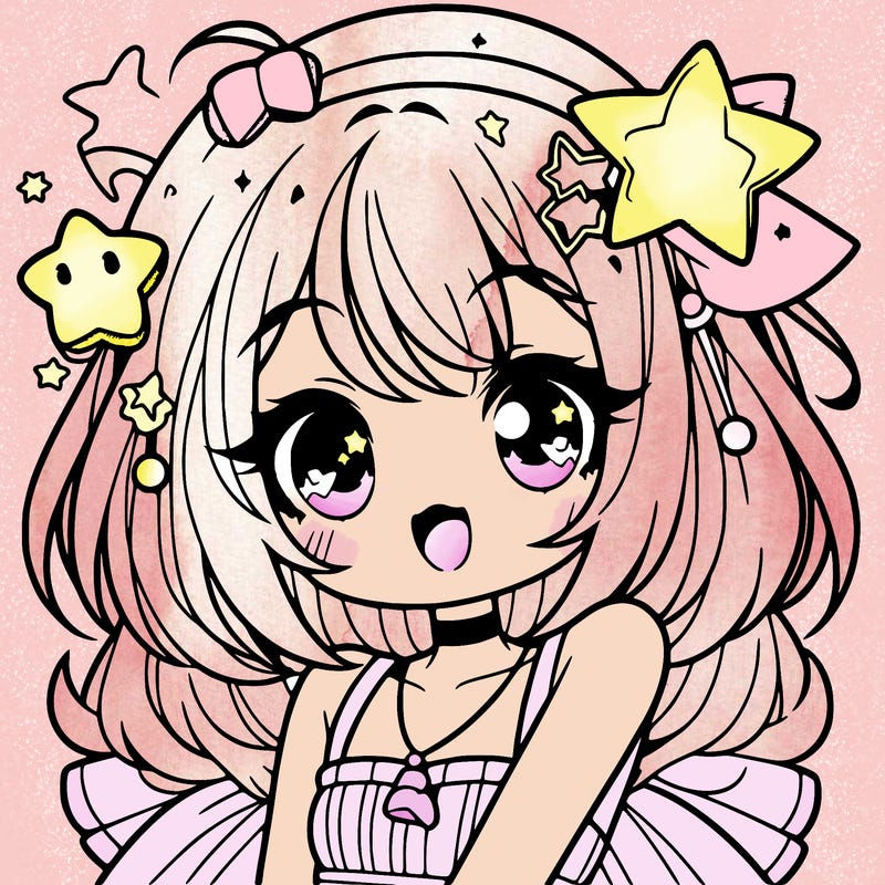 cute anime girl with star accessories
