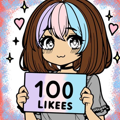 anima girl holding a 100 likes sign in her hand