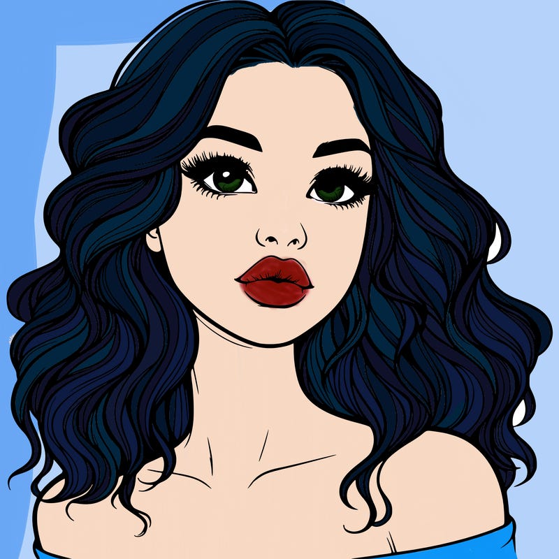 realistic girl with wavy hair and lips