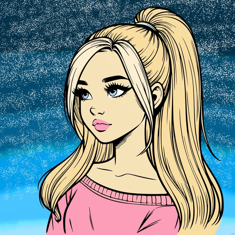 realistic girl with a high ponytail