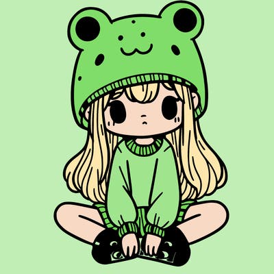 a girl wearing a frog hat and some frog socks