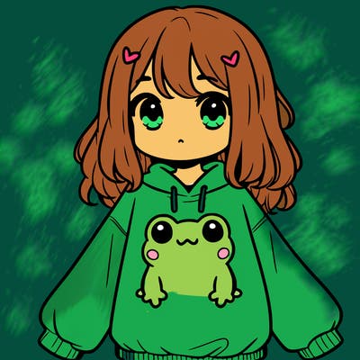 girl wearing frogging sweatshirt