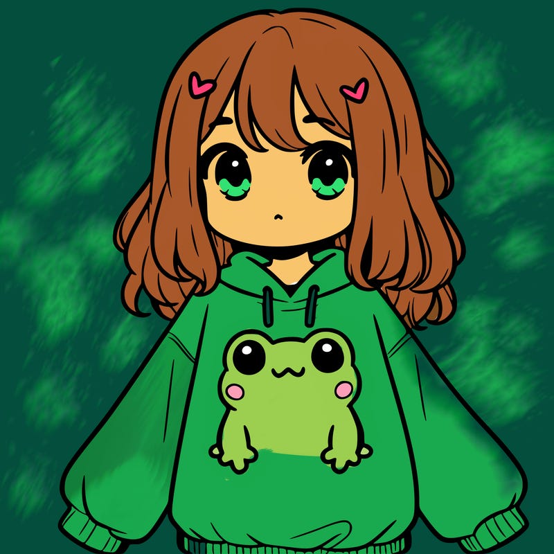 girl wearing frogging sweatshirt