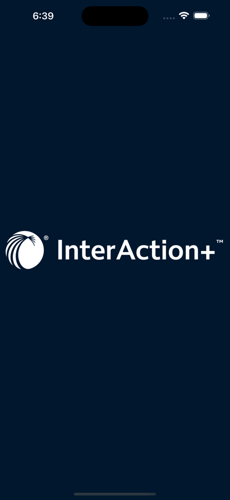 InterAction plus mobile app splash screen with logo and brand name