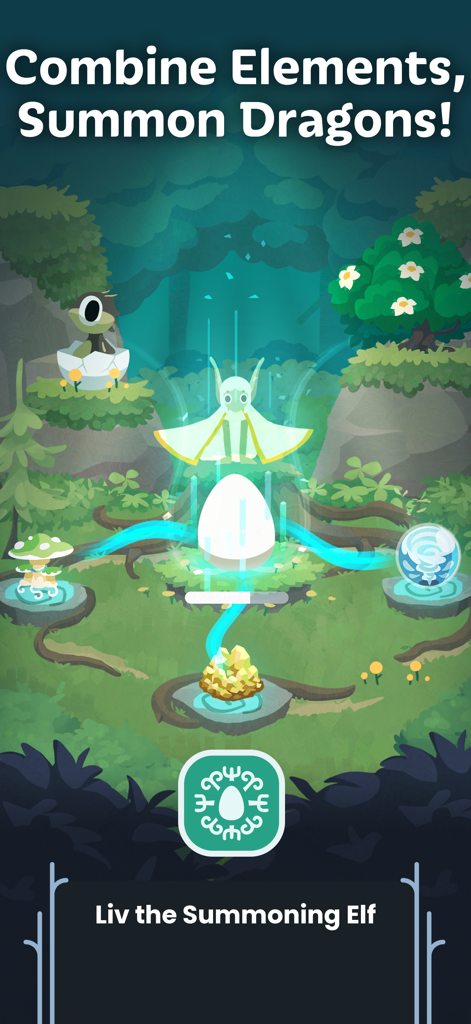 Liv the Summoning Elf combining elements to summon a dragon egg in an enchanted forest
