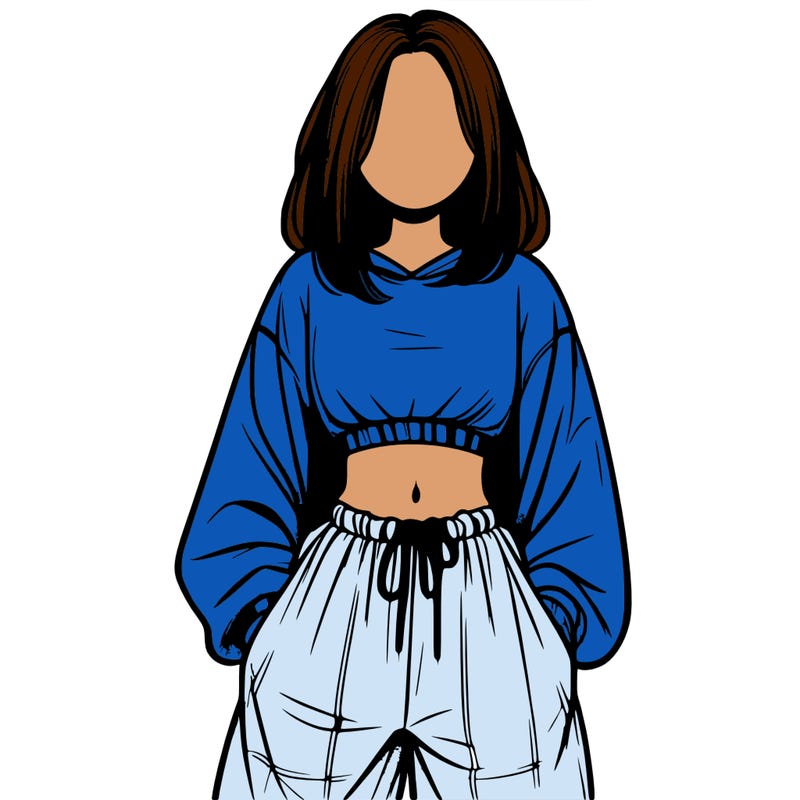 realistic girl faceless with baggy pants and a crop top