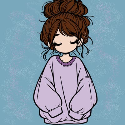 girl with baggy sweatshirt and messy bun