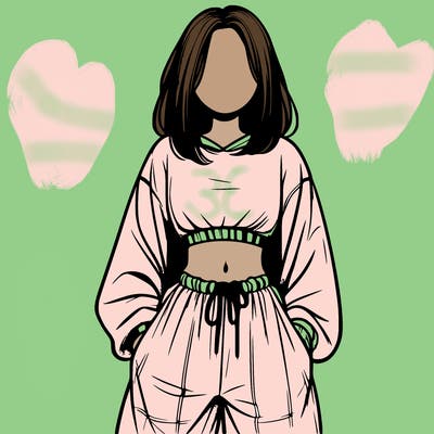 realistic girl faceless with baggy pants and a crop top