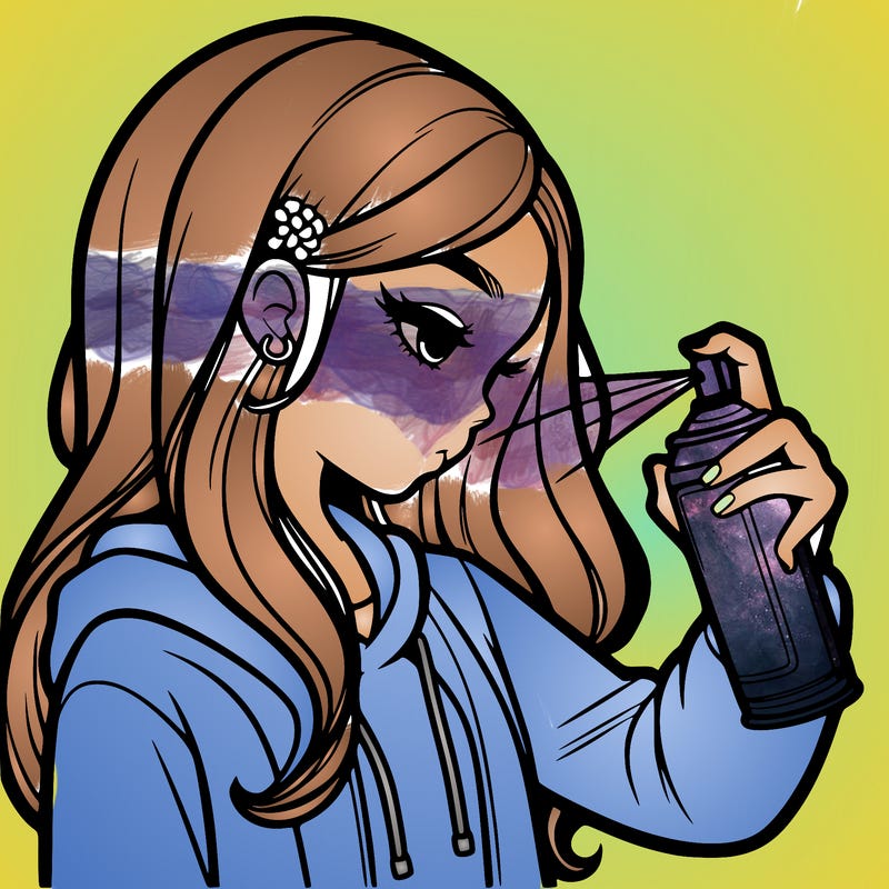 a realistic girl spray painting