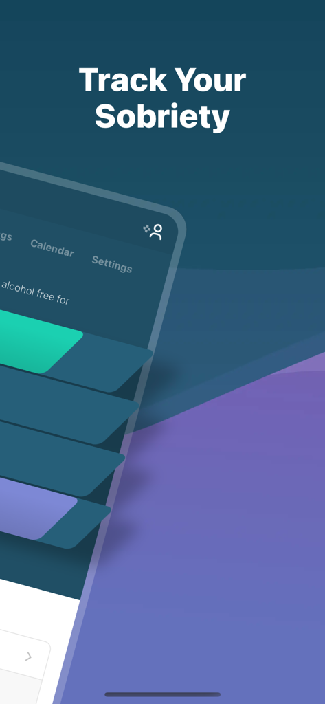 I Am Sober - 進捗バーとメニューオプションを表示する「Track Your Sobriety」というタイトルのモバイルアプリ画面