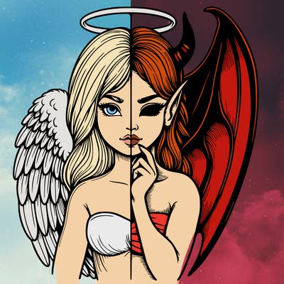 realistic angel half demon