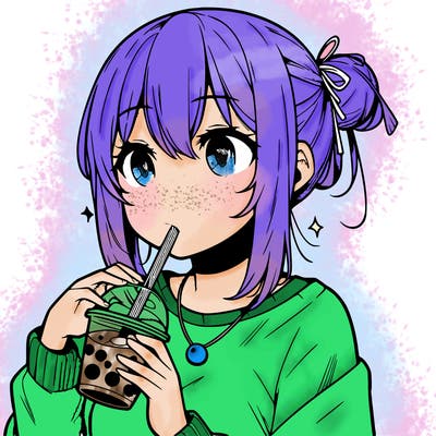 manga character drinking boba