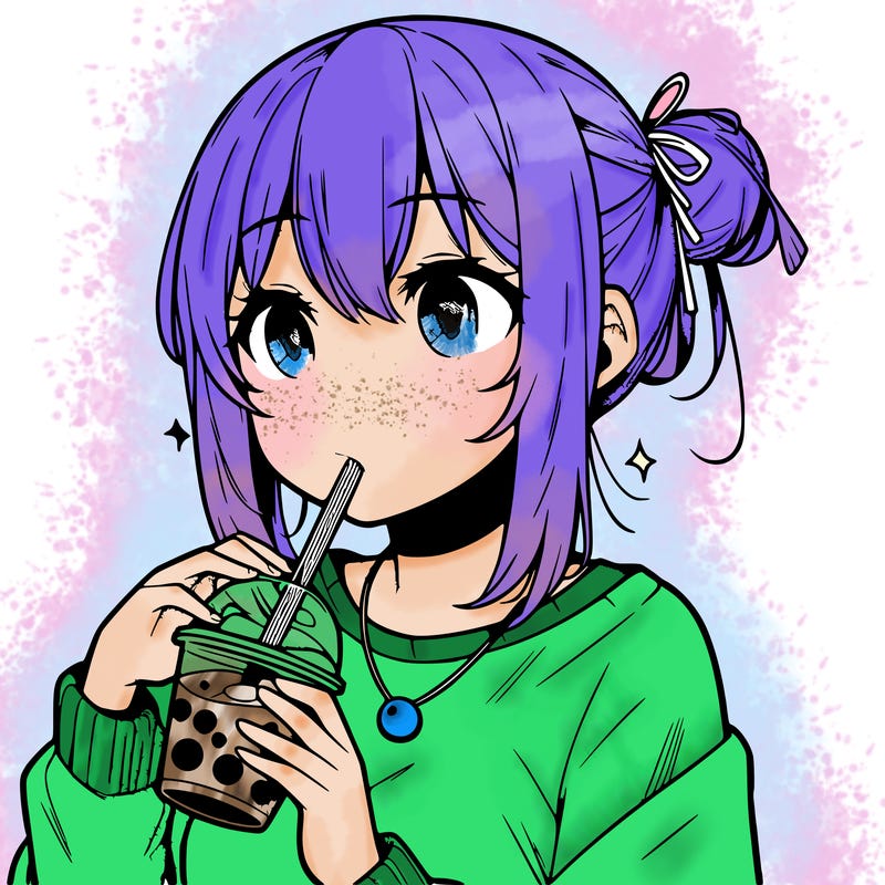 manga character drinking boba